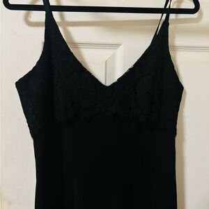 Elegant Black Slip Dress w/lace flowers
